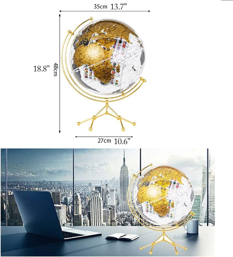 SYALEO Éducative Globe Transparent décoratif du Monde, 35cm de diamètre, pour Bureau, Maison, Bureau, à Collectionner, avec Support en métal Politique/Géographique