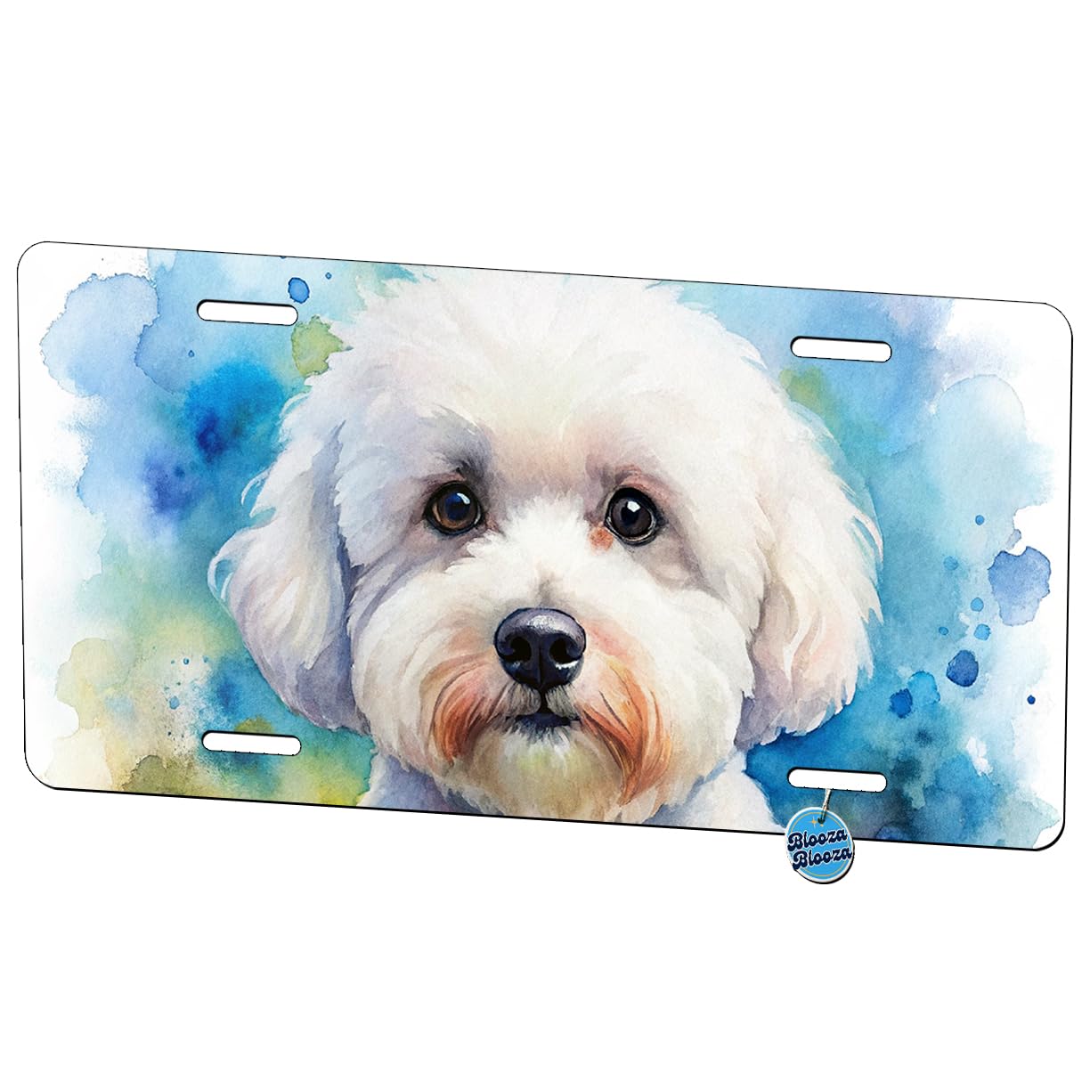 Bichon Frise Dog Watercolor Style Metal Vanity Novelty Tag License Plate for Trucks Cars SUVs