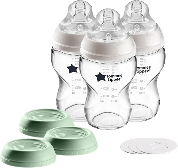 Tommee Tippee Closer to Nature 3 in 1 Convertible Glass Baby Bottles, Anti-Colic Valve – 9-Ounce, 3 Count