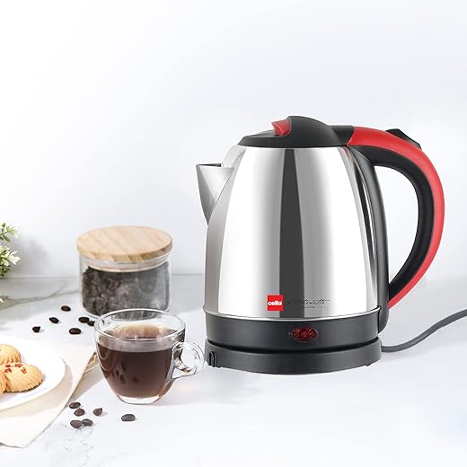 CELLO Stainless Steel Quick Boil Primo 1.5 Litre Electric Kettle Watts, Red, 1500 Watt