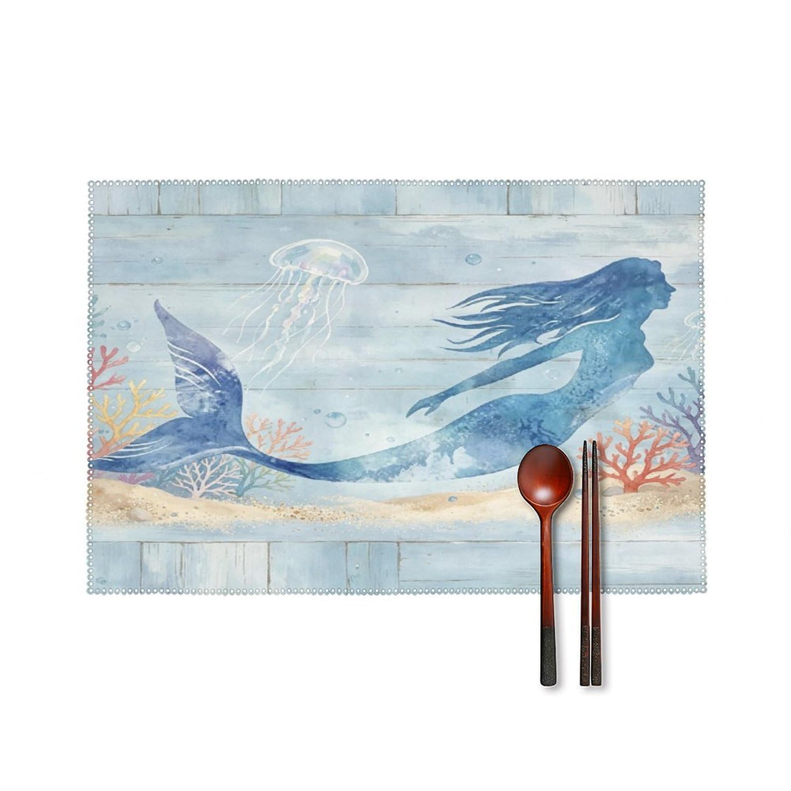 Fodpand Style Coastal Mermaid Placemats Set Of 4 Place Mats Table Mats