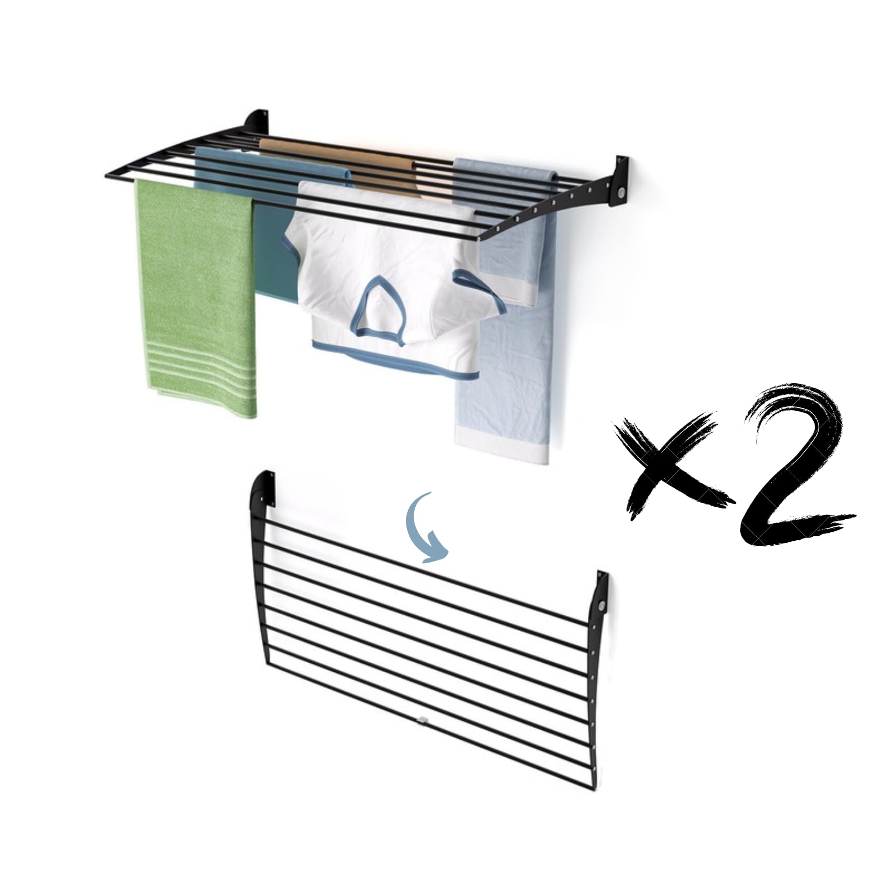 Foxydry Black - Closing Downwards Fold Wall Mounted Clothes Airer For Indoor And Outdoor Use In Aluminium And Steel, 102X50x50 Cm