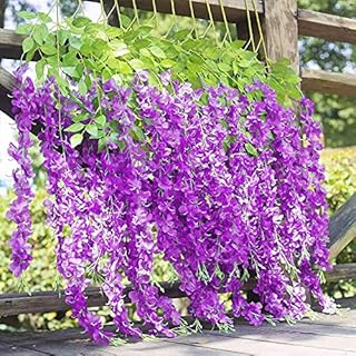 WARMY 8 Pack Artificial Wisteria Hanging Flowers Fake Wisteria Garland Wisteria Artificial Flowers Fake Wisteria Vine Purple Wisteria Plant for Outdoor Wedding Home Garden Flower Garland Décor(Purple)