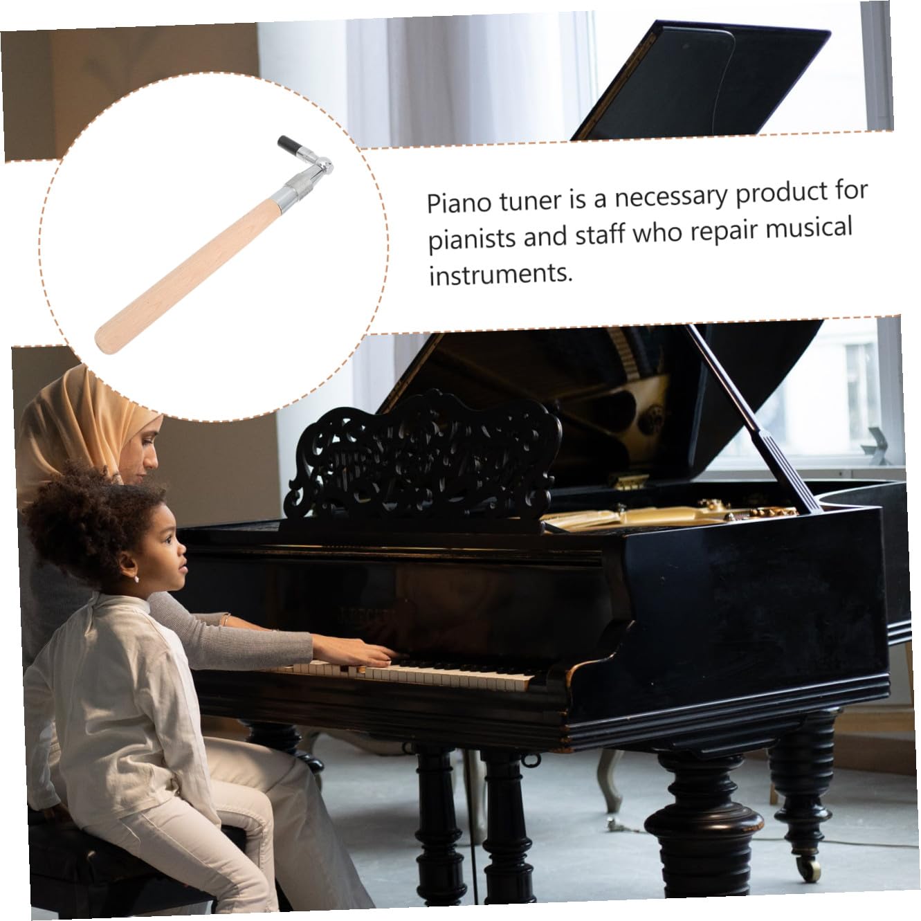 Llave de Afinación para Piano Ligera Mango de Madera y Acero al Carbono, Accesorio Profesional para Afinar Instrumentos Musicales