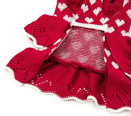 Marupet Fashion Sweety Puppy Dog Ribbed Knit Sweater Knitwear Round Neck Hearts Printed Classical Twist Doggie Tutu Dress One-Piece For Small To Medium Dog And Cat Red M #TOP5