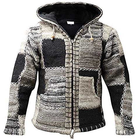 SHOPOHOLIC FASHION Herren grau Schwarze Wolle Kapuzenpulli Hippie Festival Jacke Cover