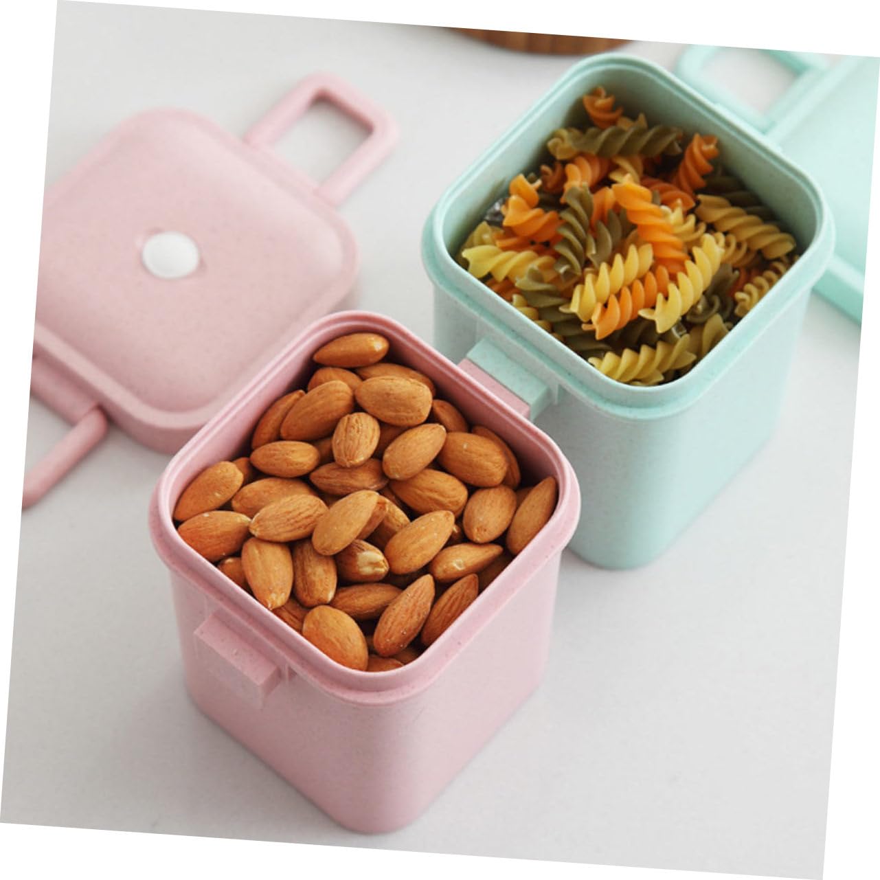 Cabilock 3pcs Wheat Straw Soup Cup Microwaveable Porridge Breakfast Cups with Sealed Lid Square School Picnic Green Beige Pink