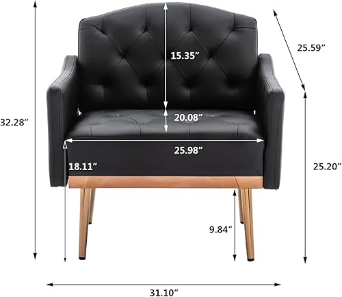 Miniatura 3 de Juego de 2 sillas decorativas modernas, sillas tapizadas para sala de estar con patas de metal dorado rosa, cómodas sillas de sofá para leer, ver la