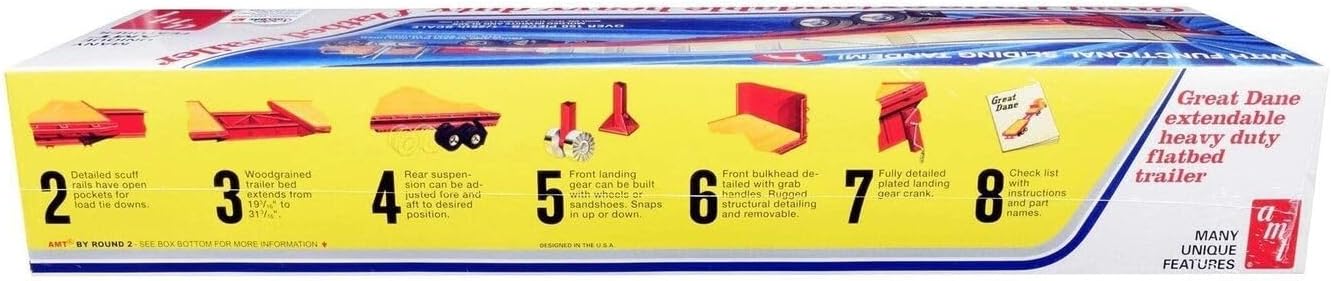 AMT AMT1111 1:25 Dane Extendable HD Flat Bed Trailer, Multi