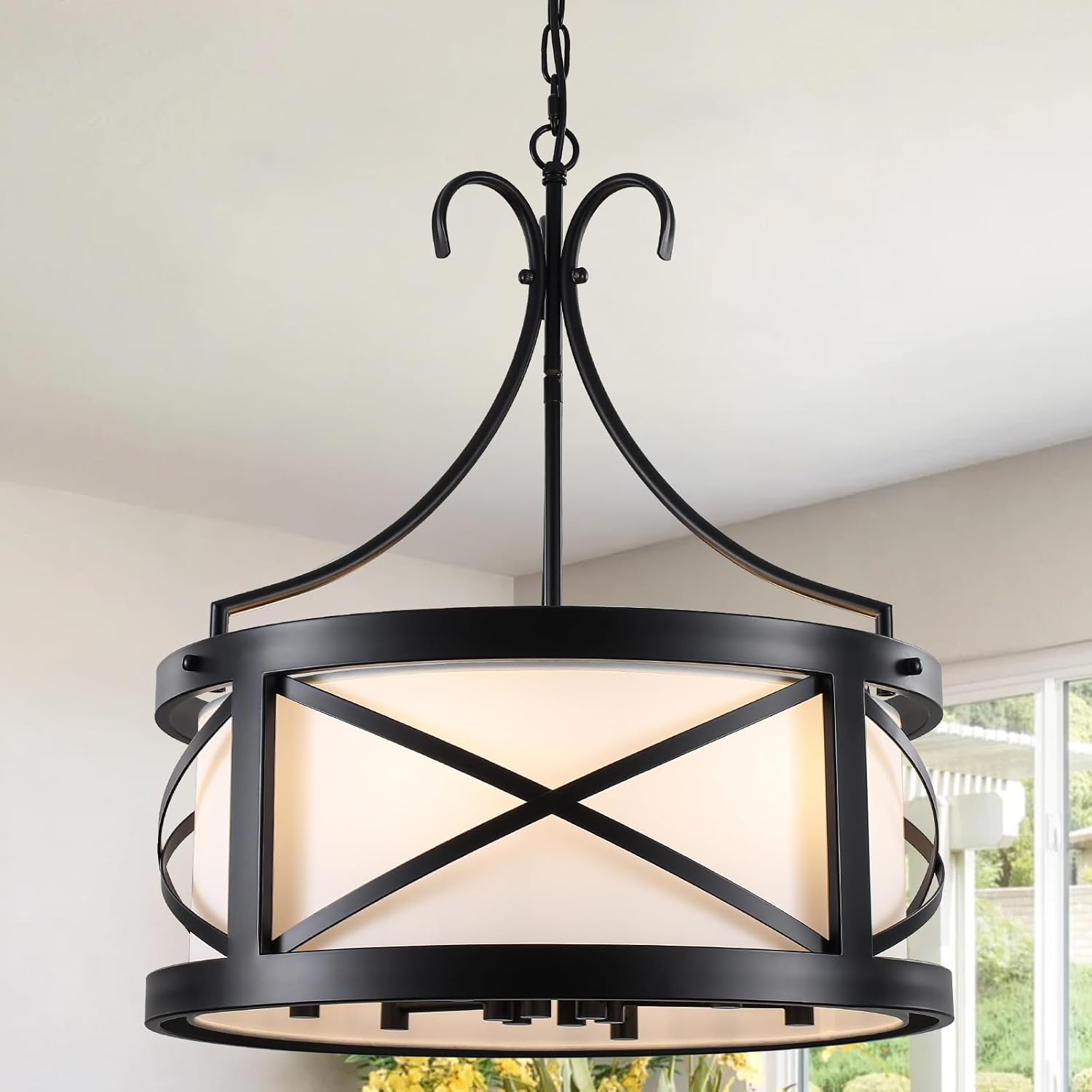 Drum Chandelier Round Farmhouse Chandeliers 6-Light Modern Chandelier Light Fixture Entryway 19.7" Industria Light Fixture Hanging for Dining Room Living Room Kitchen