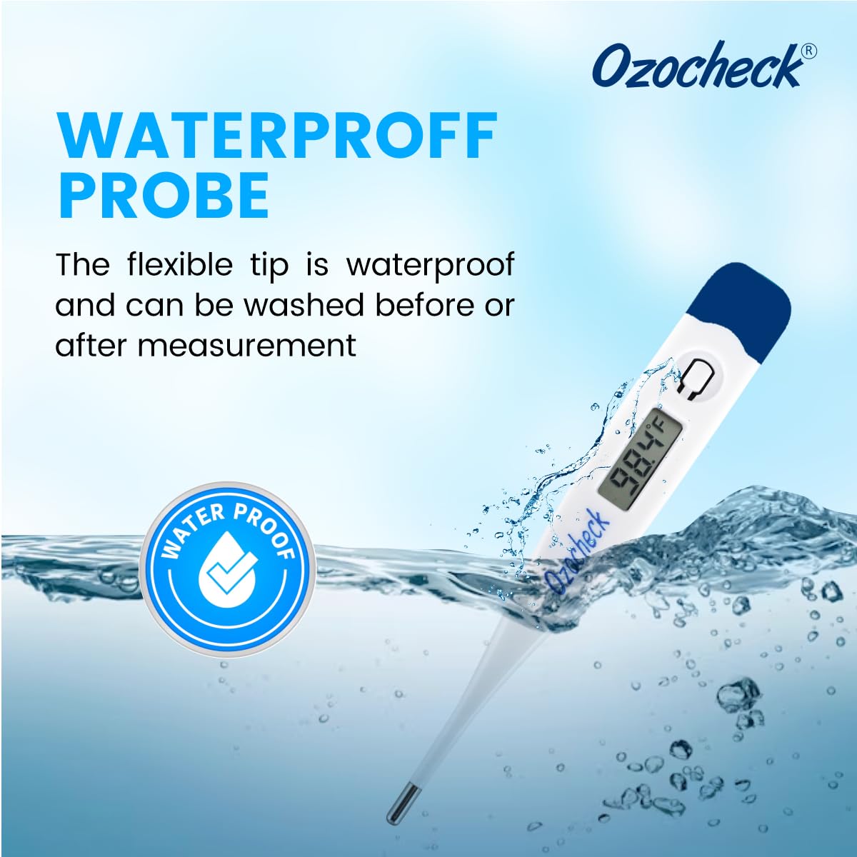 OZOCHECK Stainless Steel Digital Thermometer with Quick Measurement of Oral & Underarm Temperature | Fever Alarm & Beeper Alert | Ce Approved & 60 Seconds Fast Reading for Kids & Adults 2