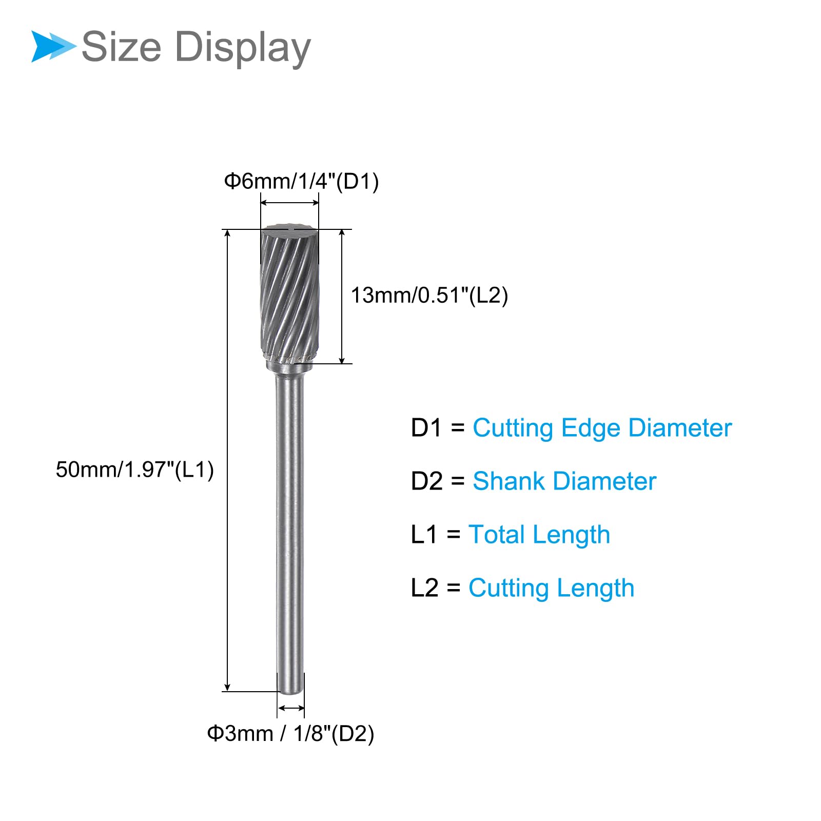 CoCud Tungsten Carbide Rotary Burrs File, 1/8" Shank 6mm Dia, Single Cut A-Shape Rotary Burrs Tool - Image 2