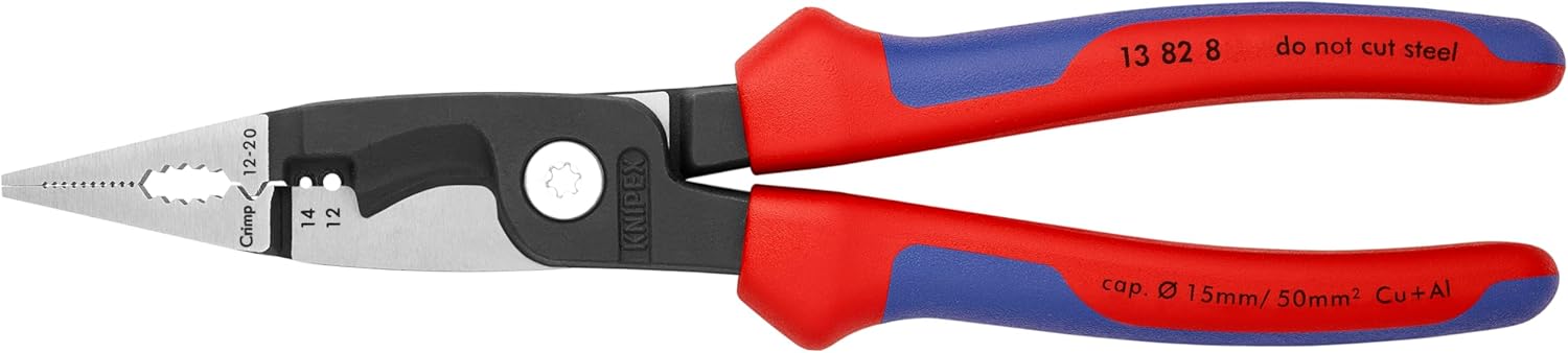 Knipex Tools LP 13 82 8, 6 in 1 Electrical Installation Pliers with Comfort Grip Handle, Red and Blue