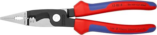 Knipex Tools 13 82 8, Alicates de instalación eléctrica 6 en 1 con mango de agarre cómodo, Rojo y Azul