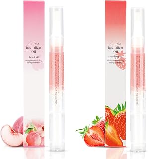MESCHETT 2PCS Cuticle Oil Pens - Peach & Strawberry Flavors, Revitalizing Nail Oil with Soft Brush to Prevent Cracking & Dry Cuticles