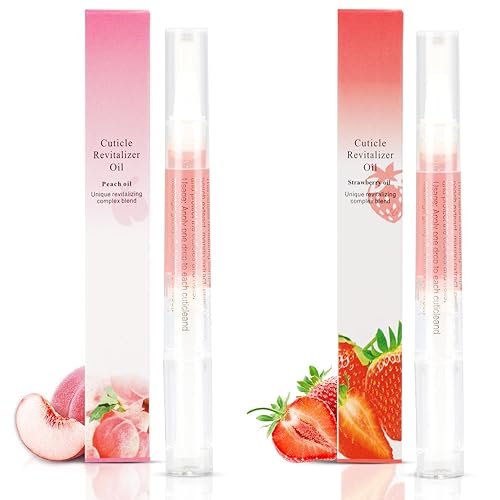 Meschett 2PCS Cuticle Oil Pens for Nail Care,Cuticle Revitalizer Oil Pen with Soft Brush,Cuticle Oil to Prevent Nail Cracking and Dry (Peach & Strawberry Flavor) - Peach & Strawberry Flavors