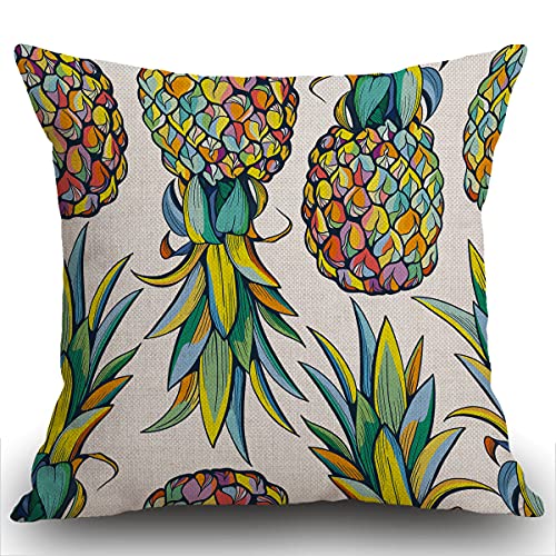 Smooffly Housse de coussin colorée en lin doux avec motif ananas - Décoration pour chambre, salon, canapé, maison de ferme - 45 x 45 cm Cover