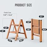 WOA WOA 2 Échelle d'étape, Tabouret pliable, Écheau en aluminium léger pour la cuisine maison, Pédales antidérapantes, Facilité de pliage, Portable, 300lbs Capacité - Grains de bois