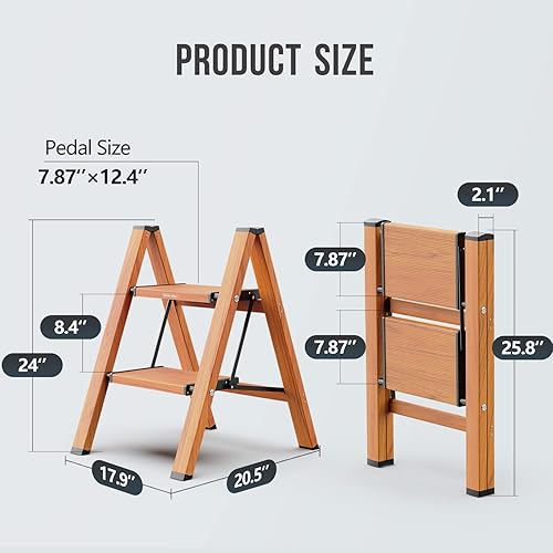 Miniatura 7 de WOA WOA Escalera de 2 escalones, escaleras plegables portátiles y ligeras con pedal ancho antideslizante, taburete multiuso, escalera de aluminio,