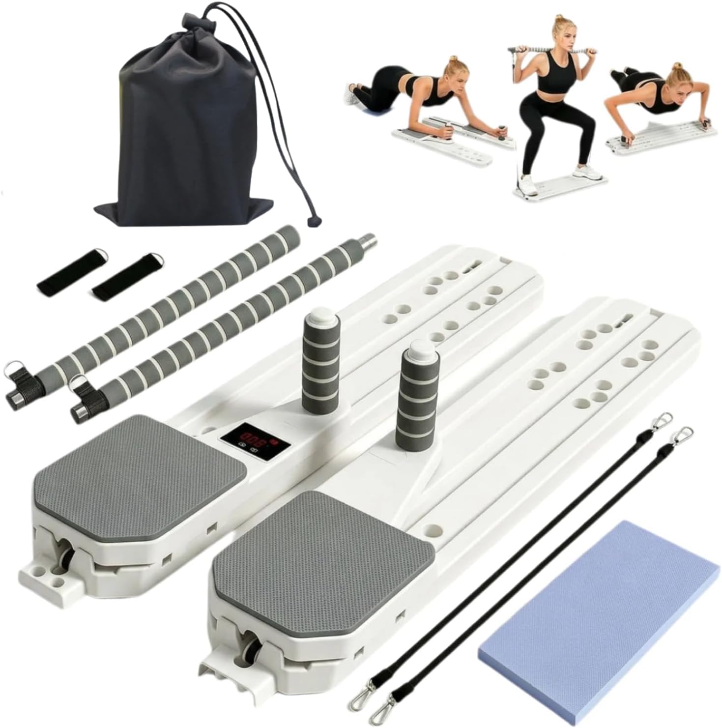 Pilates Reformer Board, 8-in-1 Portable Pilates Board for Home Workout, Pilates Equipment Mini Foldable Reformer Bed, Home Portable Workout Machine Set for Core, Abs, Full Body Sculpting