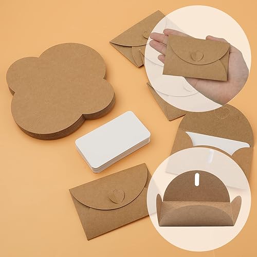 Miniatura 3 de SAVITA 50 mini sobres con tarjetas, cierre de corazón, grafiti en blanco, tarjetas de felicitación de papel kraft para invitaciones de boda,