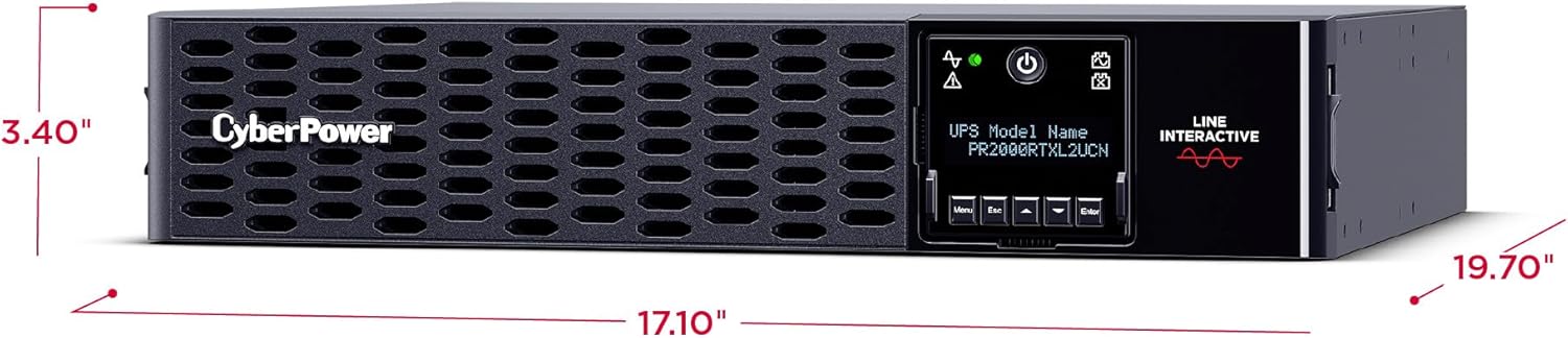 CyberPower PR2000RTXL2UTAA Smart App Sinewave UPS System, 2000VA/2000W, 8 Outlets, AVR, 2U Rackmount, EBM Option, TAA Certified