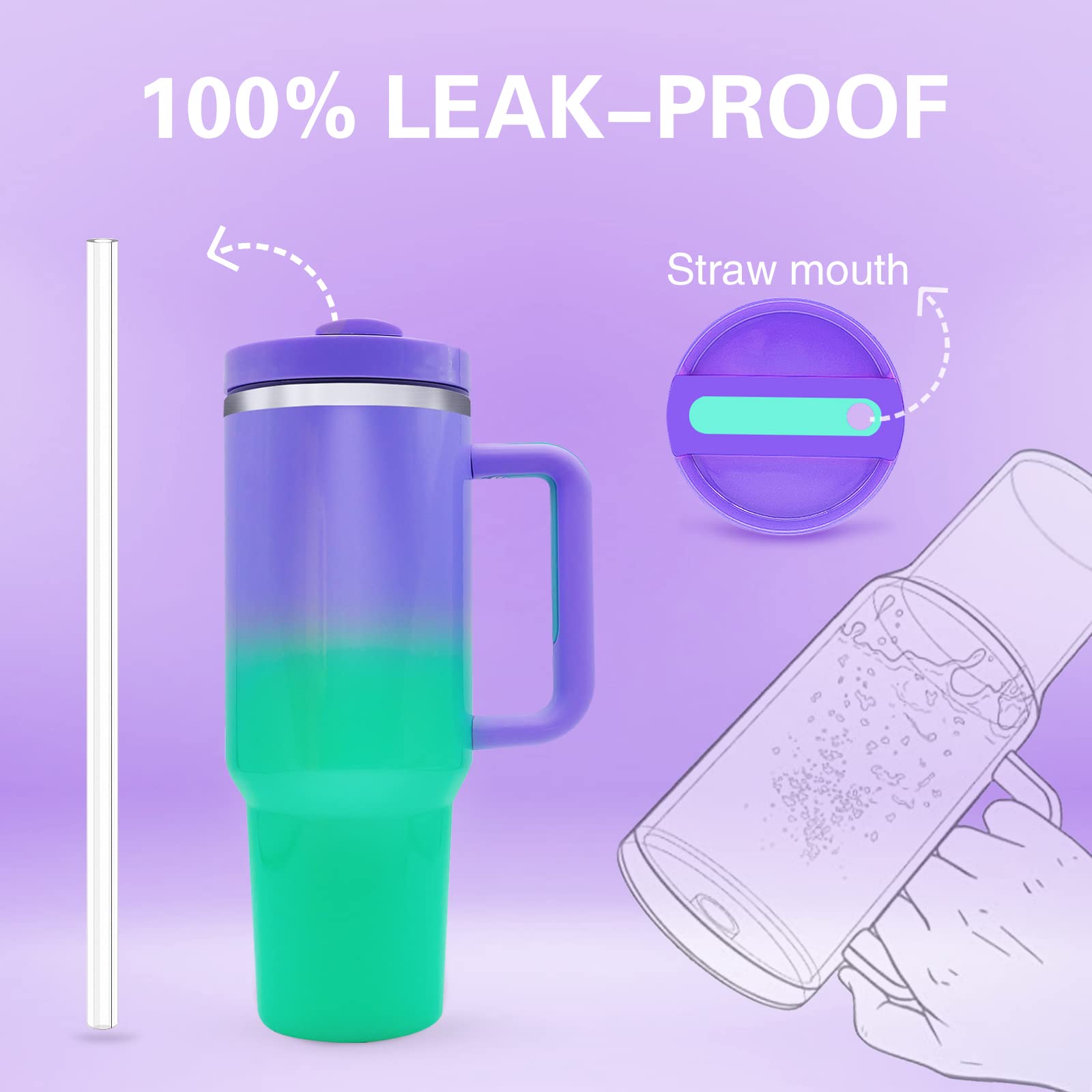 QDXMD 40 Oz Tumbler With Handle & Flip Straw Lid - Vacuum Insulated Stainless Steel, Leakproof - Dark Purple