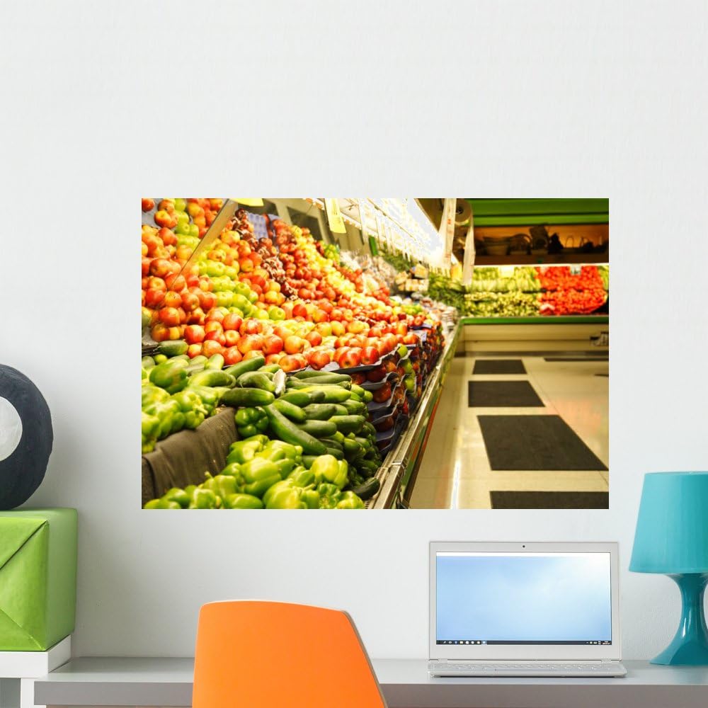 WM116125 A Shot of Fruit and Vegetables Section in a Grocery Store Peel and Stick Wall Decals, 24 W x 16 H-Medium