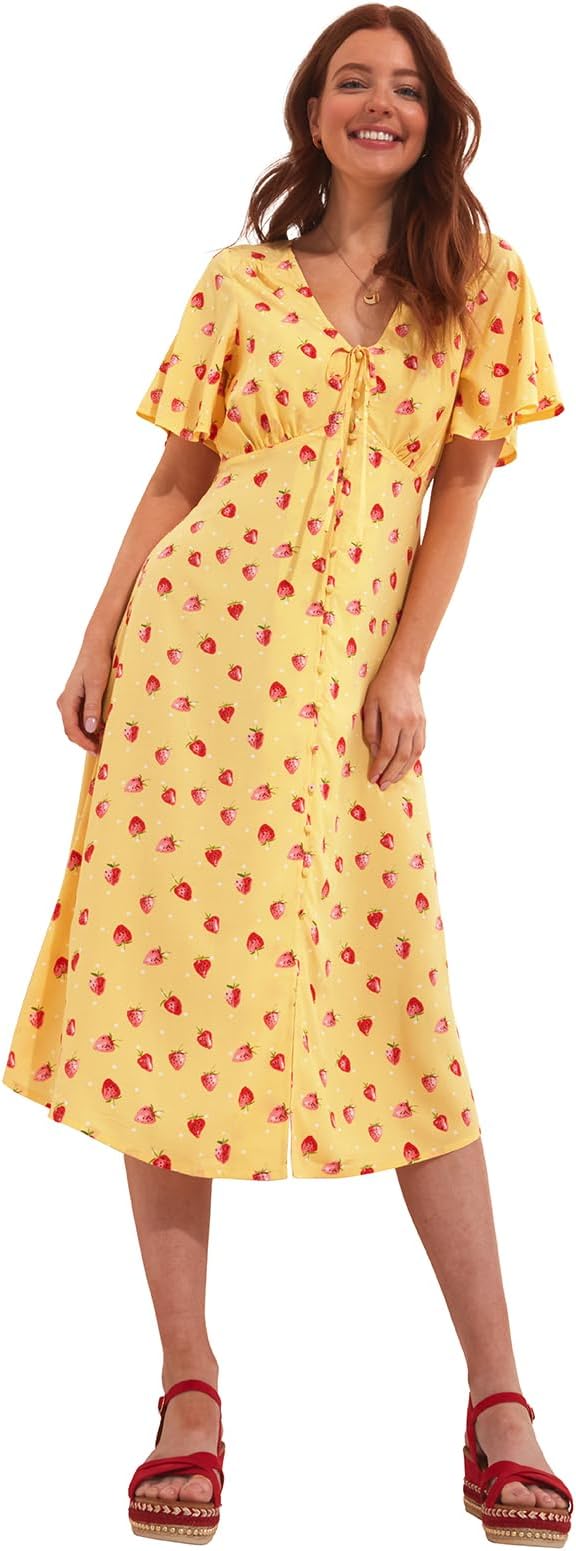 Joe BrownsWomen's Strawberry Print Angel Sleeve Buttonthrough Midi Dress