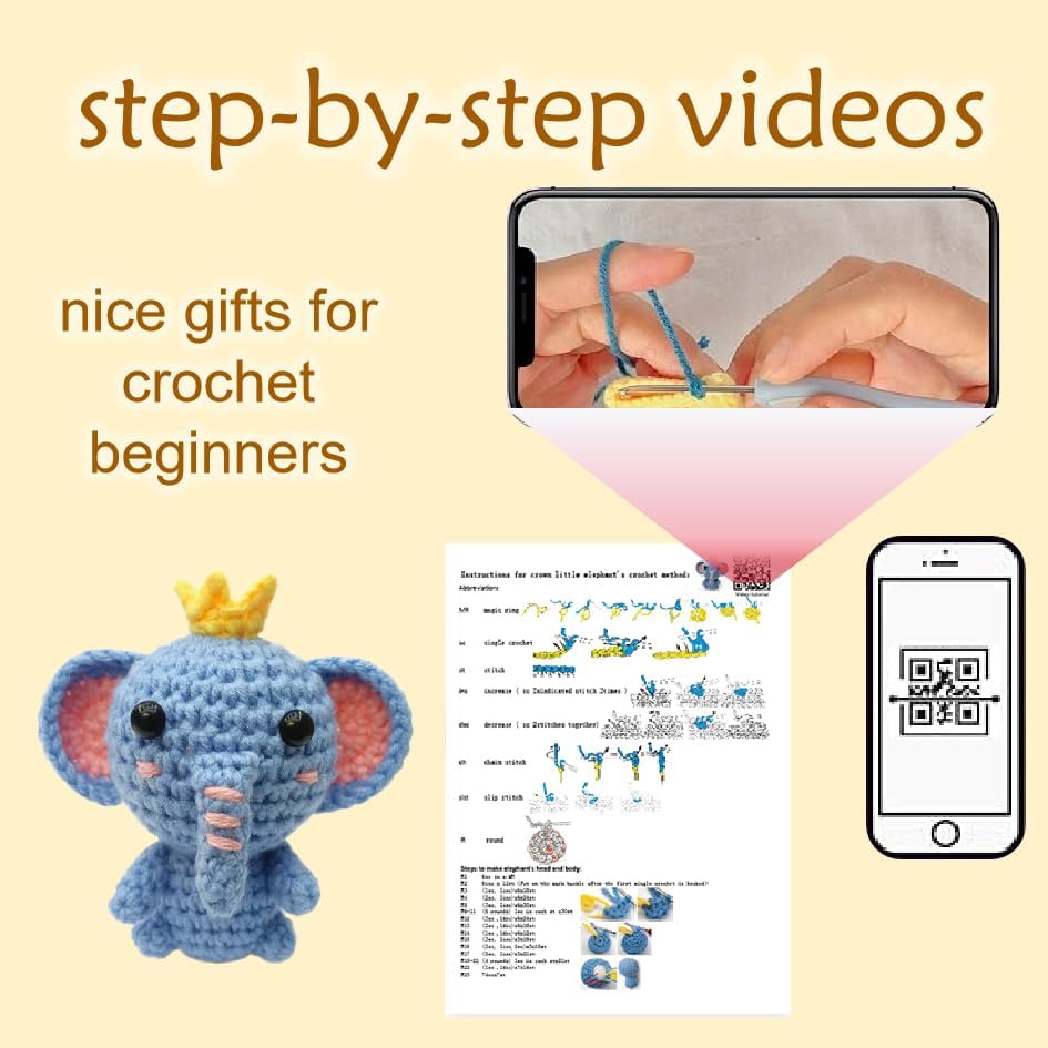 Miniatura 4 de GZBZTZ Kit de ganchillo para principiantes con video tutorial paso a paso, gancho, hilo y accesorios, kit de ganchillo de animales 3 en 1