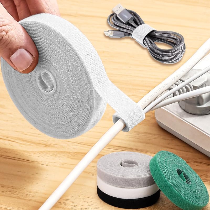3PCS Tearable Reusable Cable Management Strap, Hook and Loop Cord Organizer Tape for Adjustable Wire Bundling, Home Office Electronics Storage