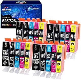 Uniwork Compatible Ink Cartridge Replacement for Canon PGI-525 CLI-526 for PIXMA IP4850 IP4950 MG5150 MG5250 MG5350 MG6150 MG6250 IX6550(PGBK Black Cyan Magenta Yellow, 20-Pack)
