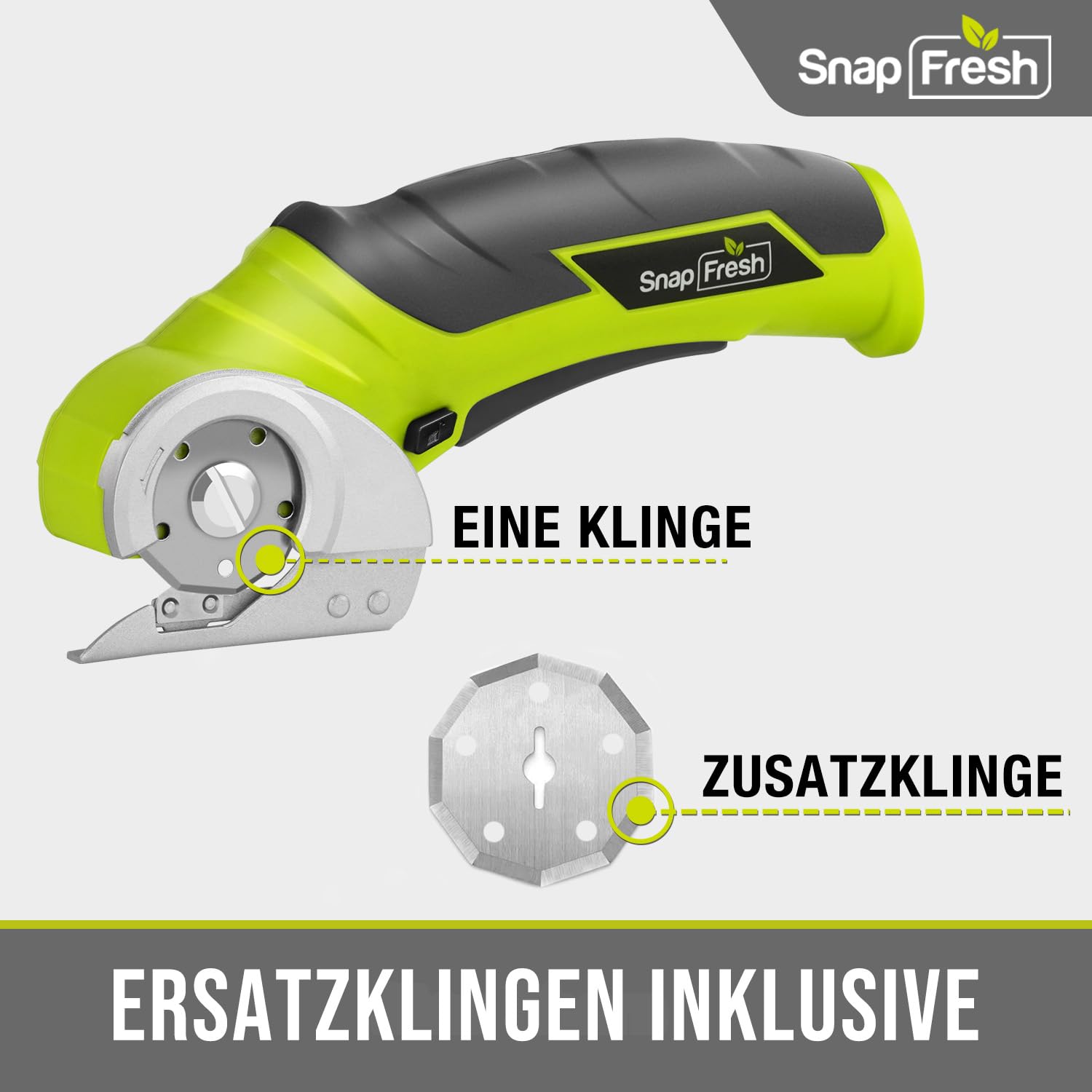 SnapFresh Kartonschneider Elektrische Schere 4V Kabellose Rollschneider Akku-Universalschneider Akkuschere - 2 Selbstschärfende Klingen - für Karton, Pappe, Teppich, Leder, Filz, Kunststoff