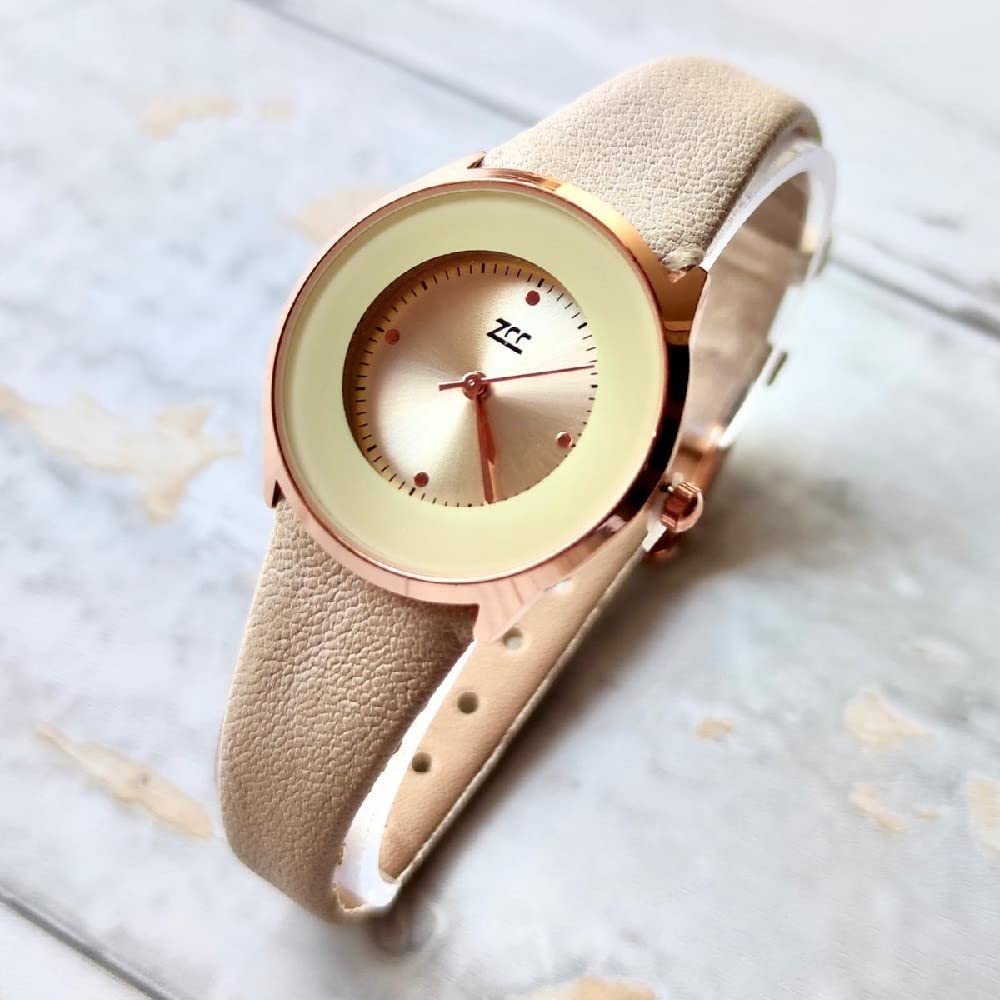 TradeShop - Orologio da Polso ZCC ANALOGICO Casual Beige con Cinturino  Pelle - 28409 : Amazon.it: Orologi