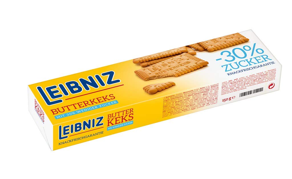 LEIBNIZ Butterkeks 30 % weniger Zucker - 20er Pack - Vorratsbox - Knackfrisch und nur echt mit 52 Zähnen (20 x 150 g)