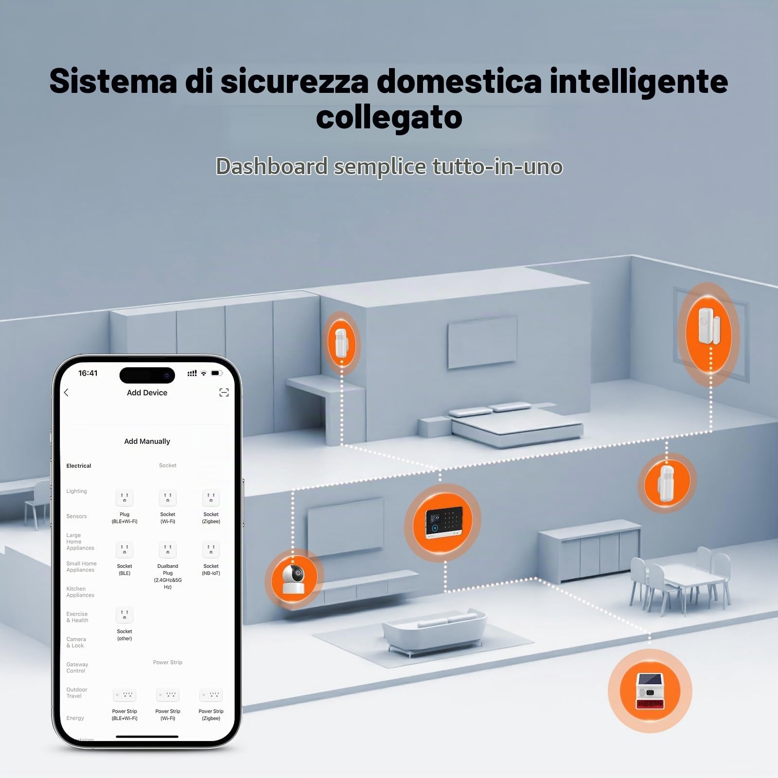 Sistema di allarme domestico wireless 4G+WIFI con telecamera esterna - Configurazione rapida e semplice, nessun canone mensile, controllo tramite app per la sicurez