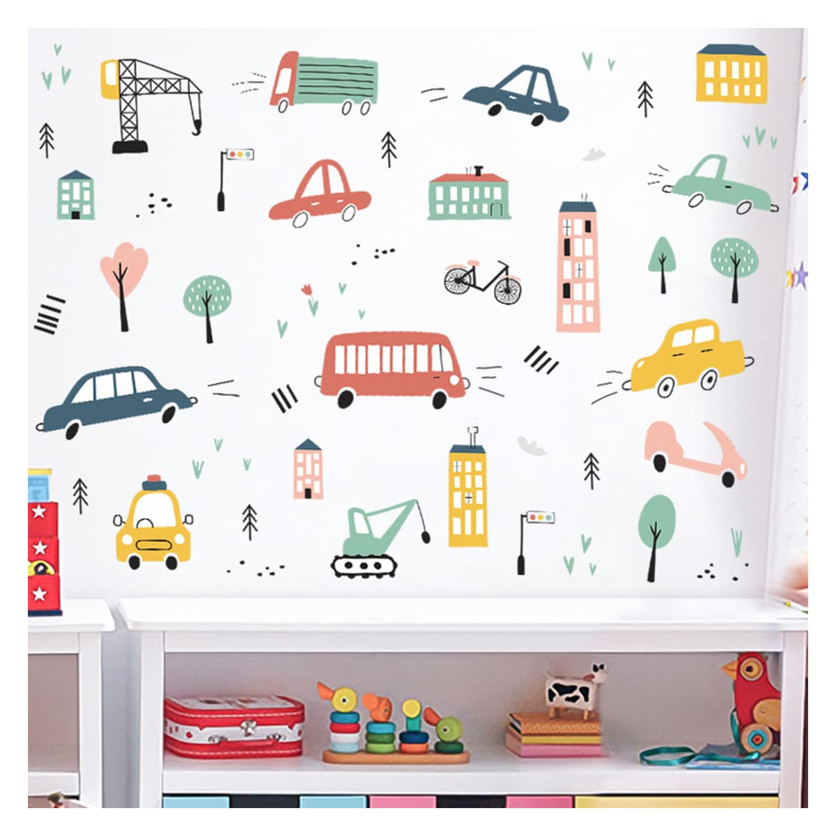 Assorted DIY Cars Bus Engineering Vehicle Transports Truck Wall Sticker Mural Art Decal for Children Boy Gril Bedroom Study Room Nursery Room Decor