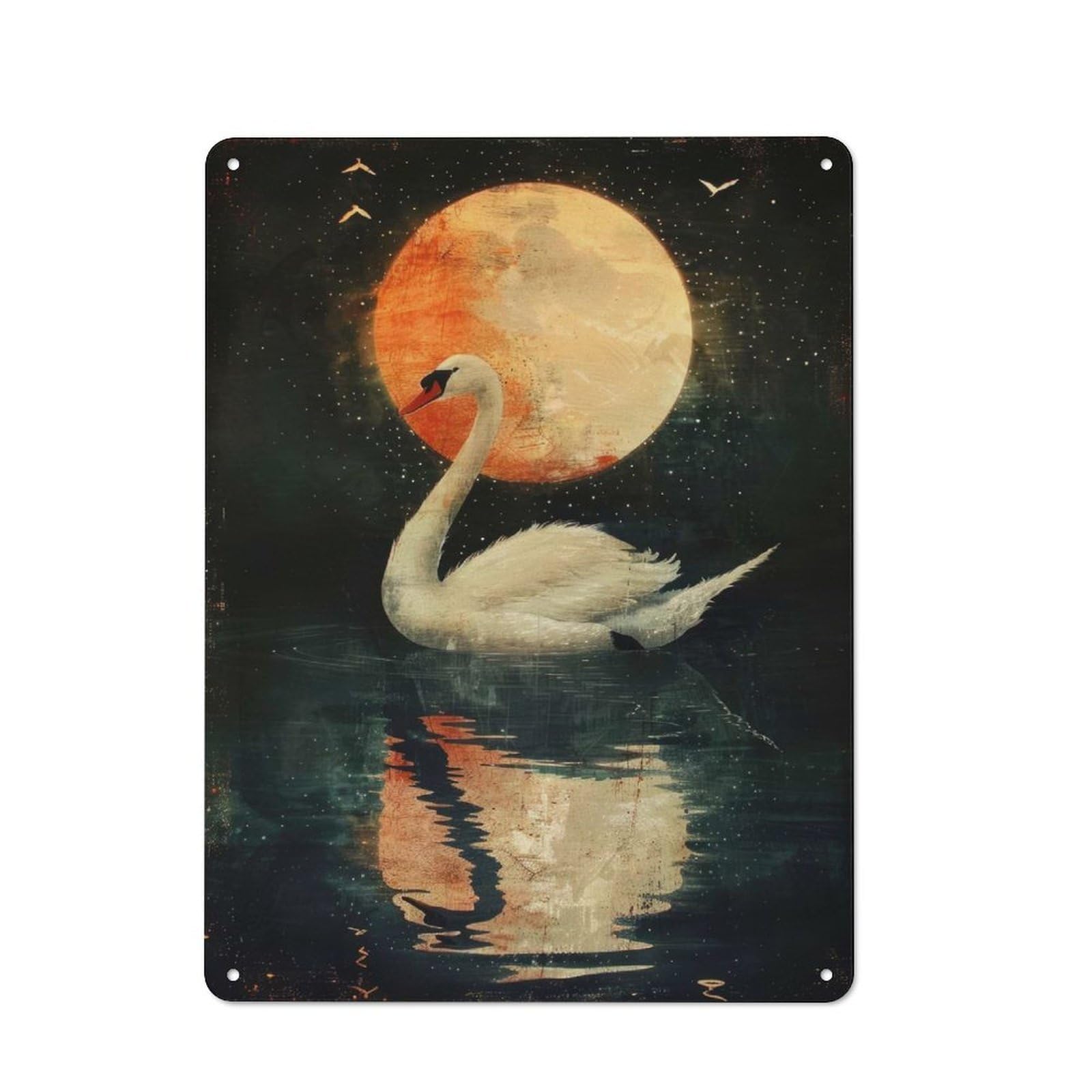 Junmoney Swan And Moon Country Metal Wall Decor 40X30cm, Country Metal Sign For Kitchen, Cottage, Porch Or Garden Room