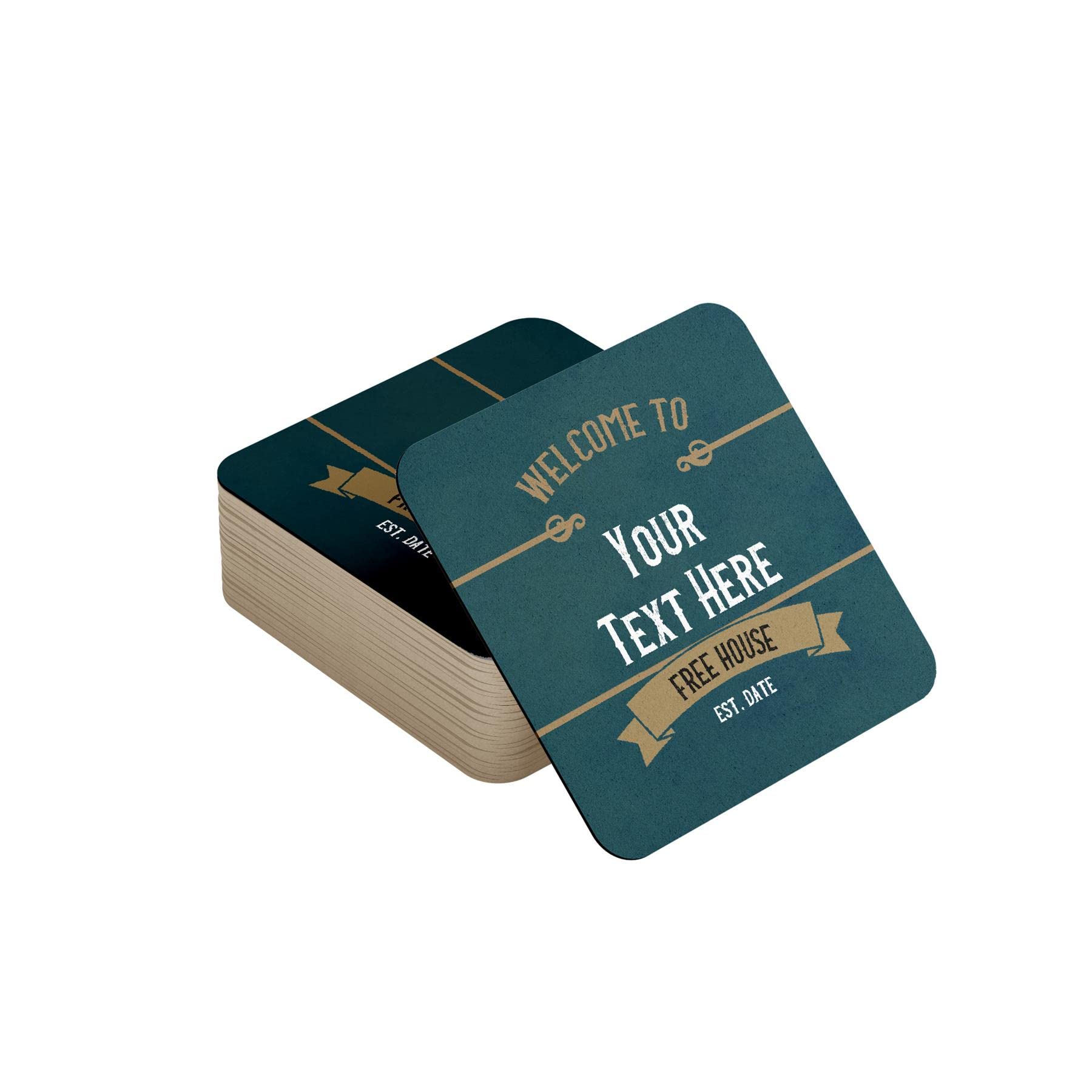 Personalised Beer Mats Pack of 48 - Multi Bulk Buy Absorbent Recyclable Cardboard Drink Mat Coasters 95mm x 95mm x 1mm Square - Accessories for Home Bars Pubs - CO-CARD-010-48 - ADD NAME/TEXT