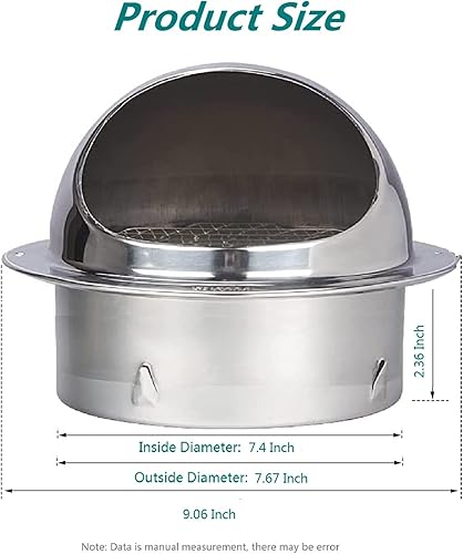 Miniatura 8 de Cubierta de ventilación de pared de 6 pulgadas de acero inoxidable para rejilla de escape redonda, salida de ventilación, salida de aire, campana