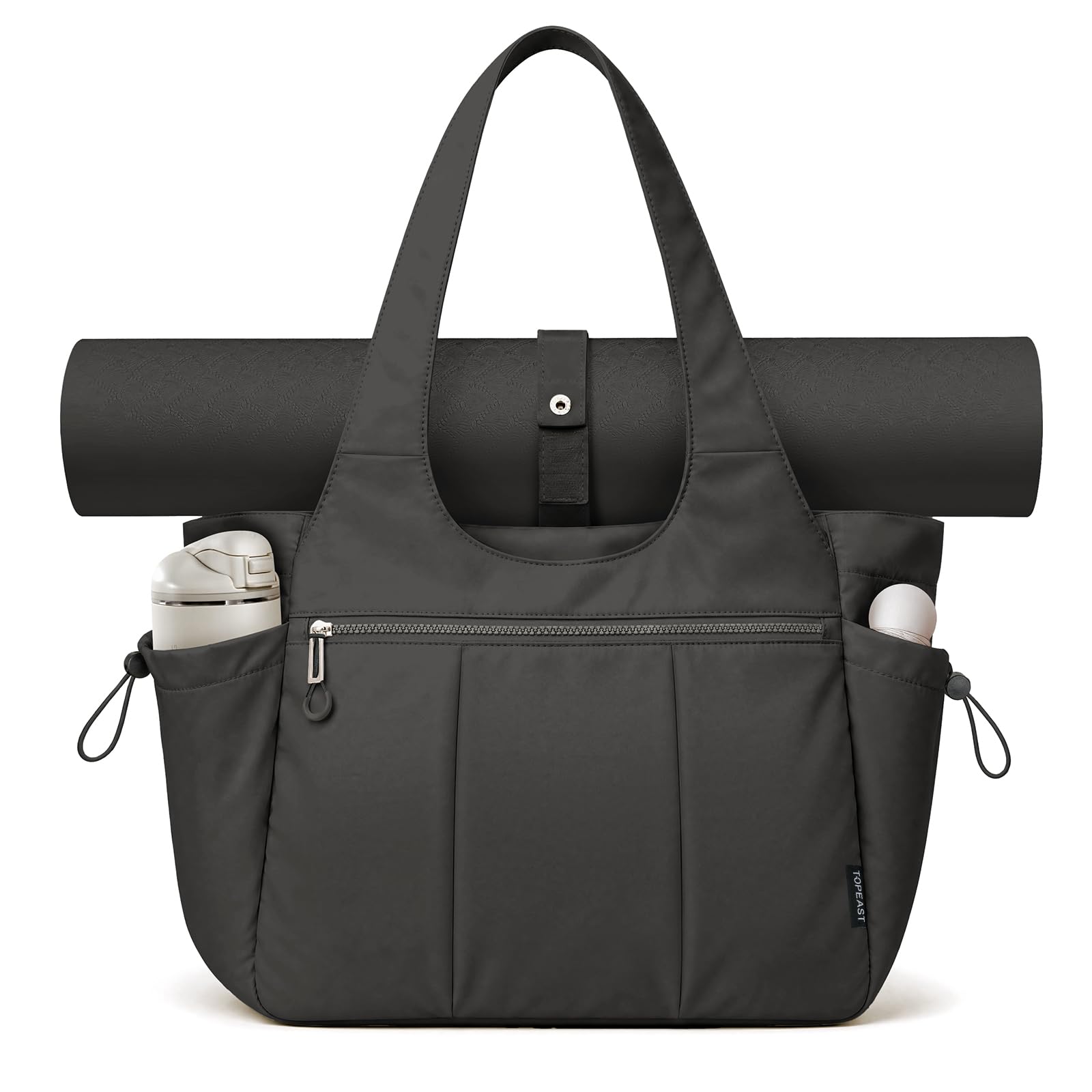TOPEAST Foldable Tote Bag for Women with Yoga Mat Holder,Travel Tote Bag with Water Bottle Pocket,Lightweight Workout Gym Bag