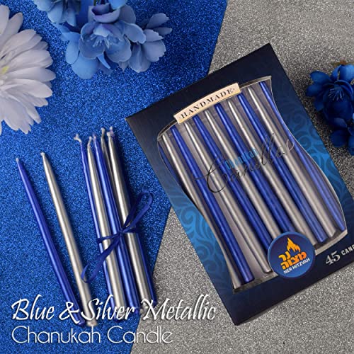 image for Dripless Chanukah Candles Standard Size - Metallic Blue & Silver Hanuk