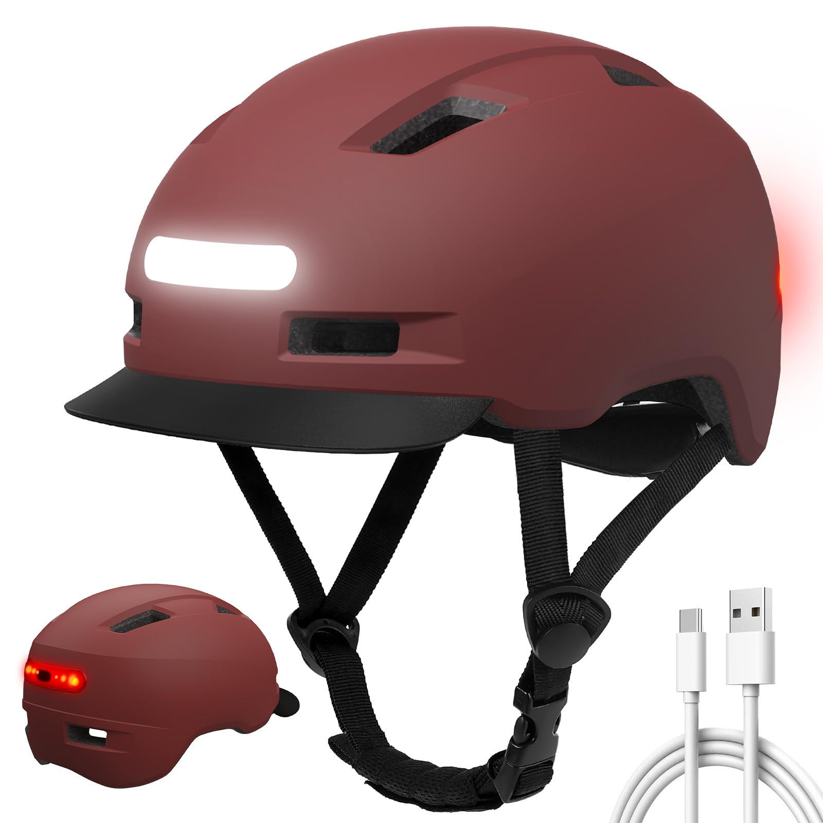 KINGLEAD Kask rowerowy, światło przednie i tylne (LED) 5 trybów światła dla mężczyzn i kobiet lekki kask rowerowy do jazdy na rowerze trekkingowym 55-59 cm