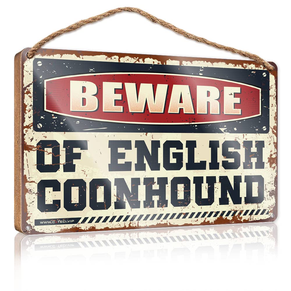 FRINTOXA Funny Hanging Farm Interesting Sign Beware Of English Coonhound Wooden Sign(20X30CM)