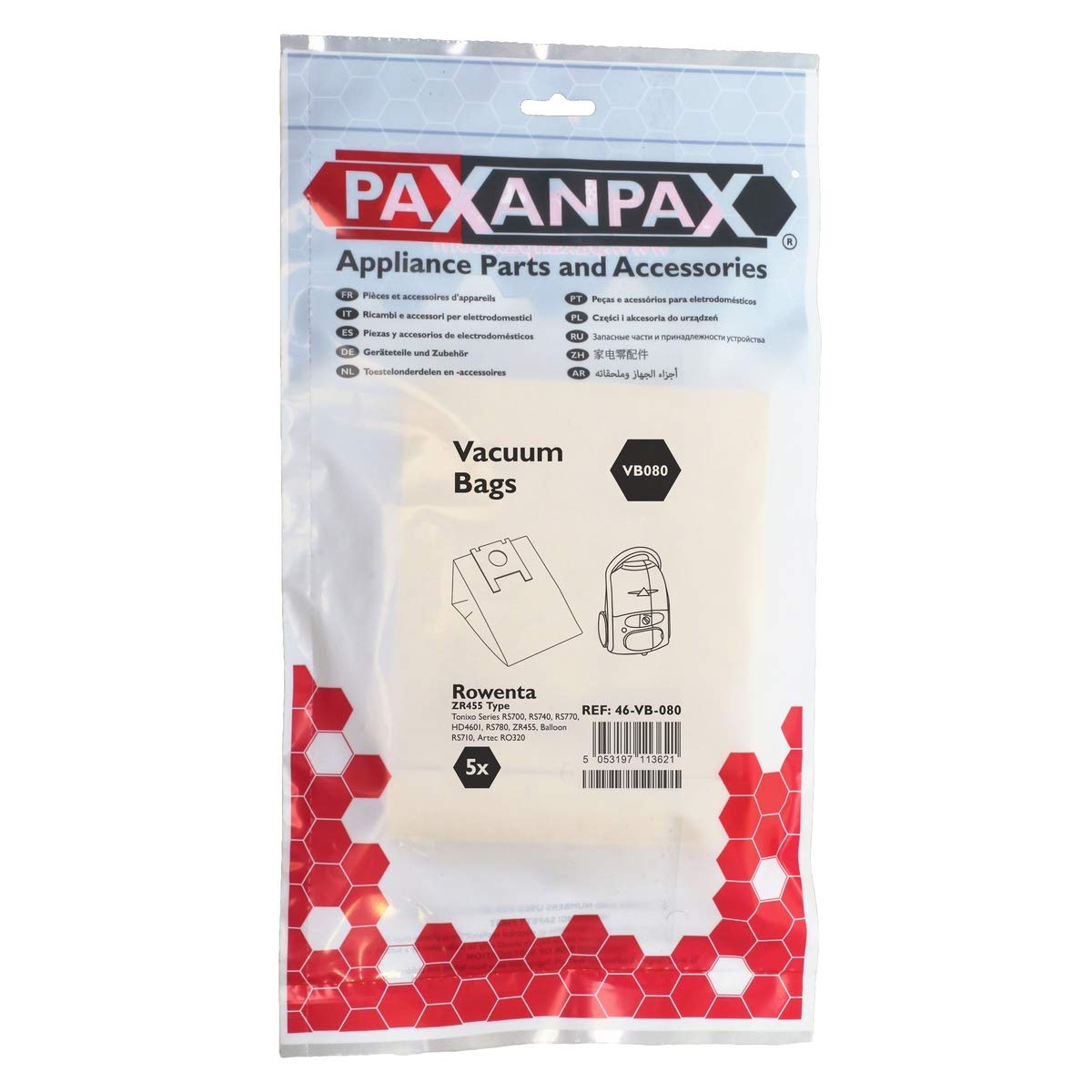Paxanpax VB080 kompatybilne torby papierowe Rowenta 'ZR455' seria Tonixo (5 szt.)