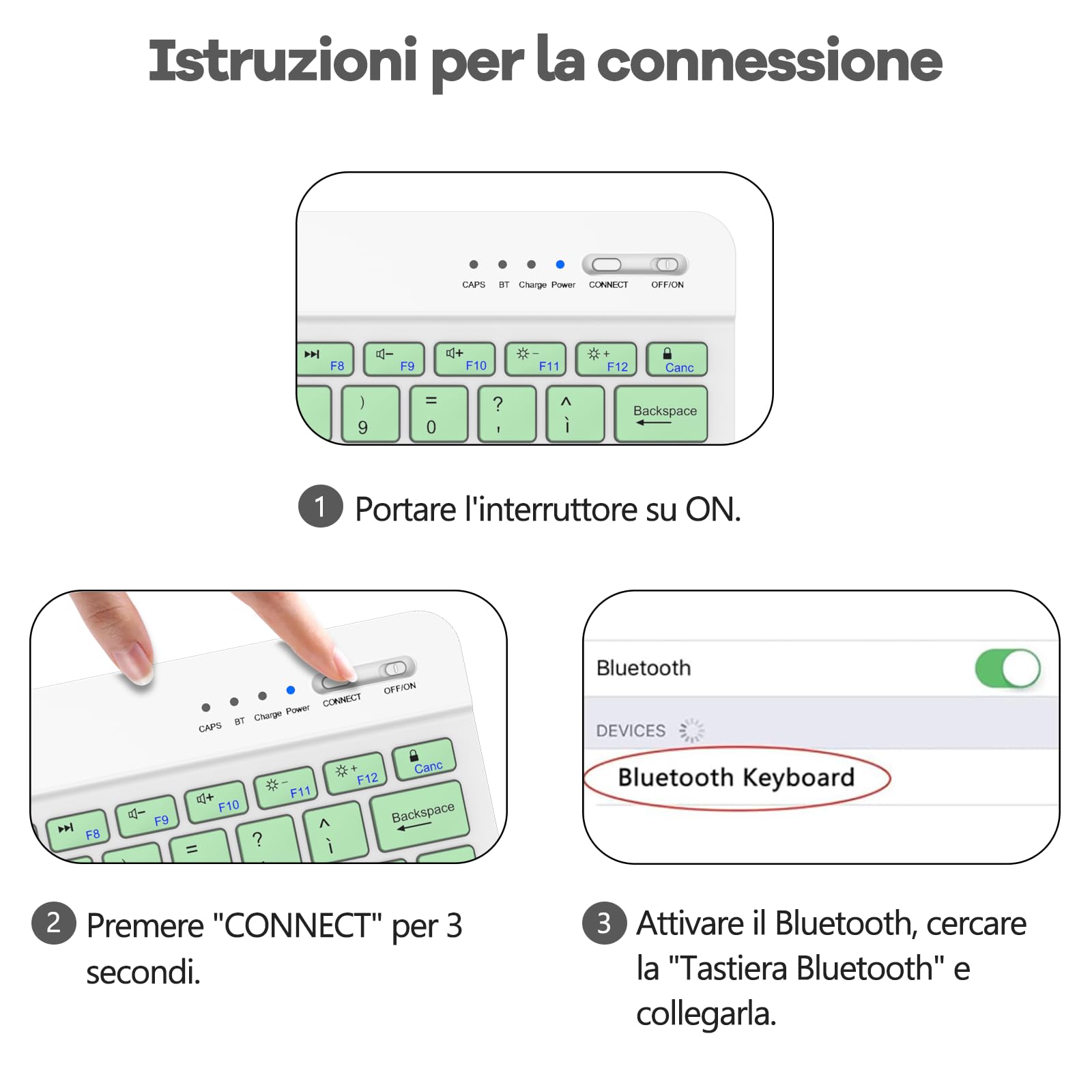 KARFUN Tastiera Wireless Bluetooth Ricaricabile Ultra Sottile per iPad/Samsung/Android/Windows, Tastiera QWERTY Italiano Bluetooth per iPad e Dispositivi Universali