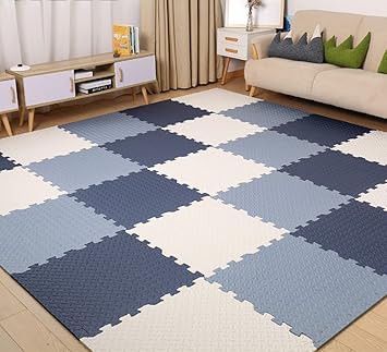 SIGNATRON Puzzle Flooring || Kids Interlocking Play mat || Baby Play Mat || Play mats for Kids || 12 MM Thick (8 Tiles - 32 Square Feet, Navy Blue - Grey - White)