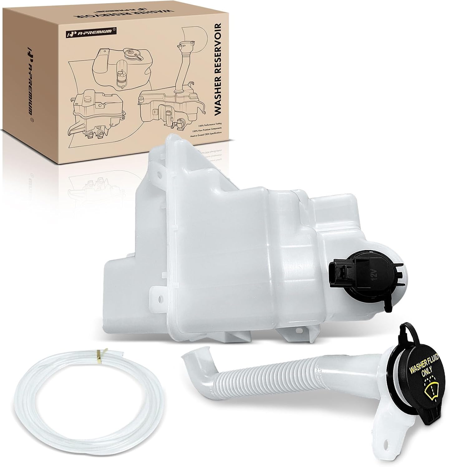A-Premium Windshield Washer Reservoir Tank Assembly Compatible with Ford Fusion 2010-2012 & Lincoln MKZ 2011-2012 & Mercury Milan 2010-2011 - with Cap & Washer Pump & Filler Neck