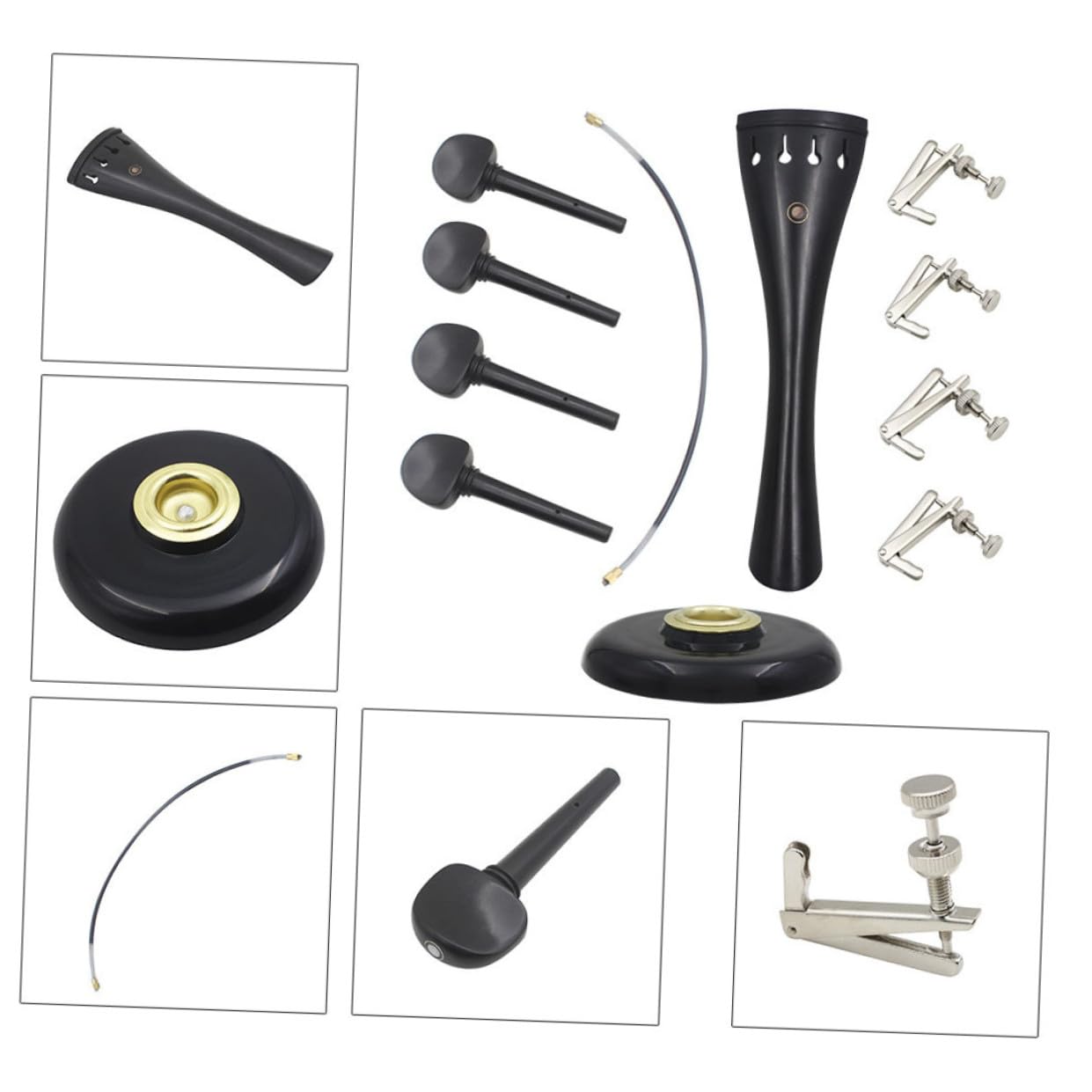 Ebenholz-cello-werkzeugset mit Zugleine und Beschlagset Saiten und Ersatzteilen für Cello-wartung Robust und Langlebig für Verschiedene Cellos Zufällige Farbe