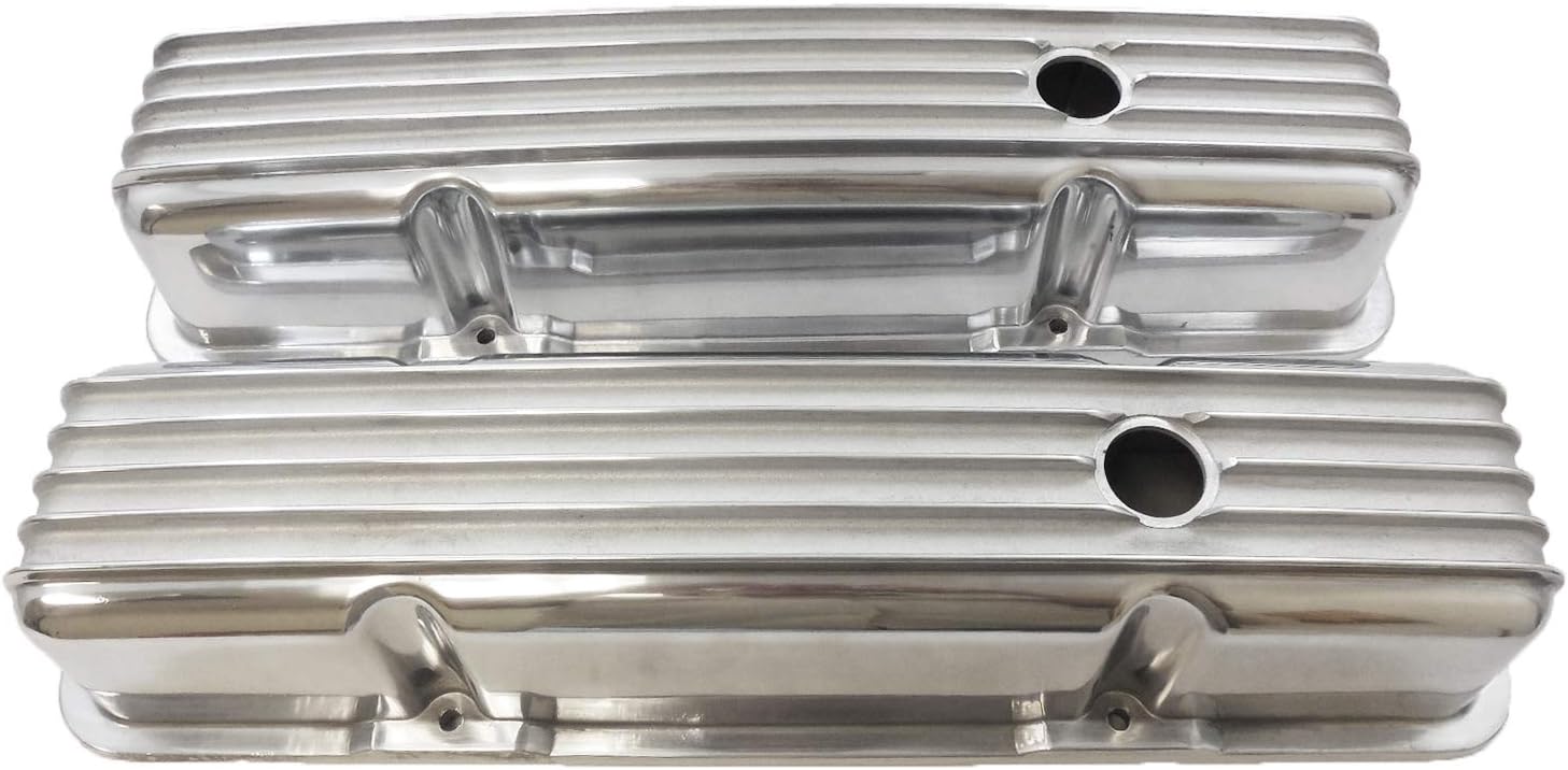 Racing Power Company R6181 Tall Finned Polished Aluminum Valve Cover for Small Block Chevy